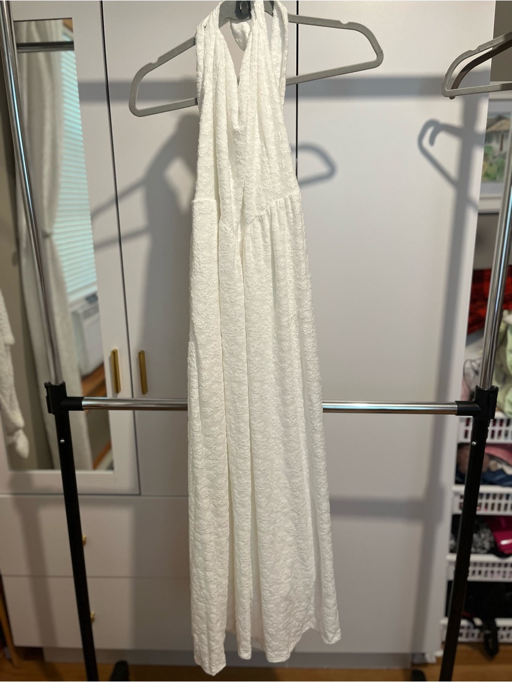 White Halter Maxi Dress - Elegant Textured Summer Dress